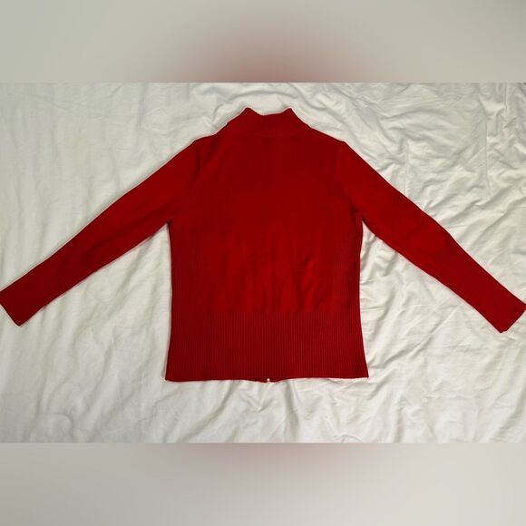 Calvin Klein Red Mock Neck Full Zip Ribbed Sweater Size Medium, Chic & Versatile - Picture 9 of 11